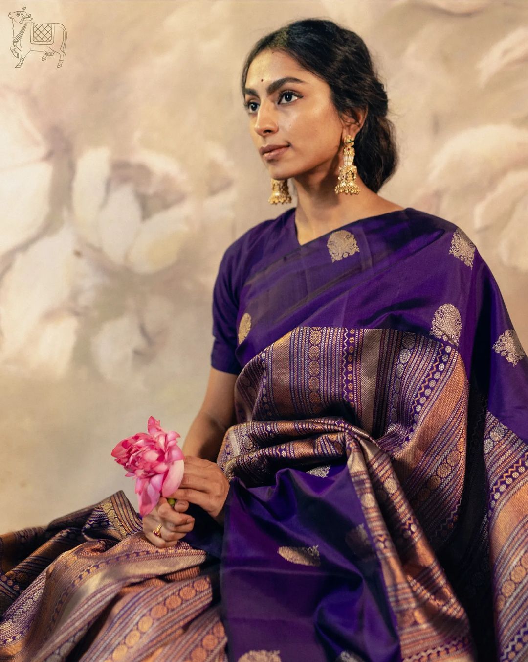 Royal Purple Silk Saree with Gold Zari Motifs & Rich Pallu