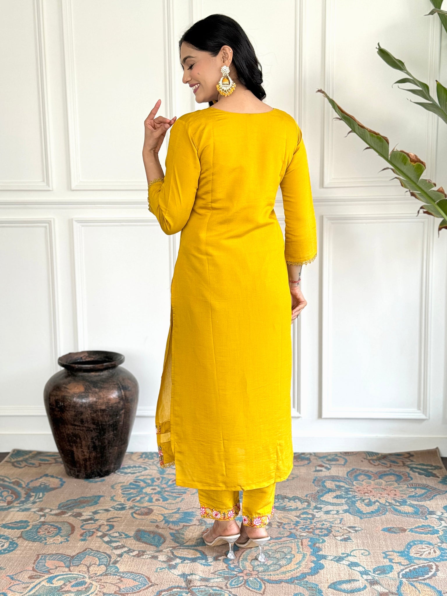 Festival Wear Viscos Yellow Kurta Set For Women