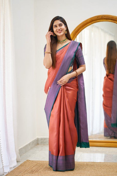 Elegant Silk Saree with Contrast Woven Border