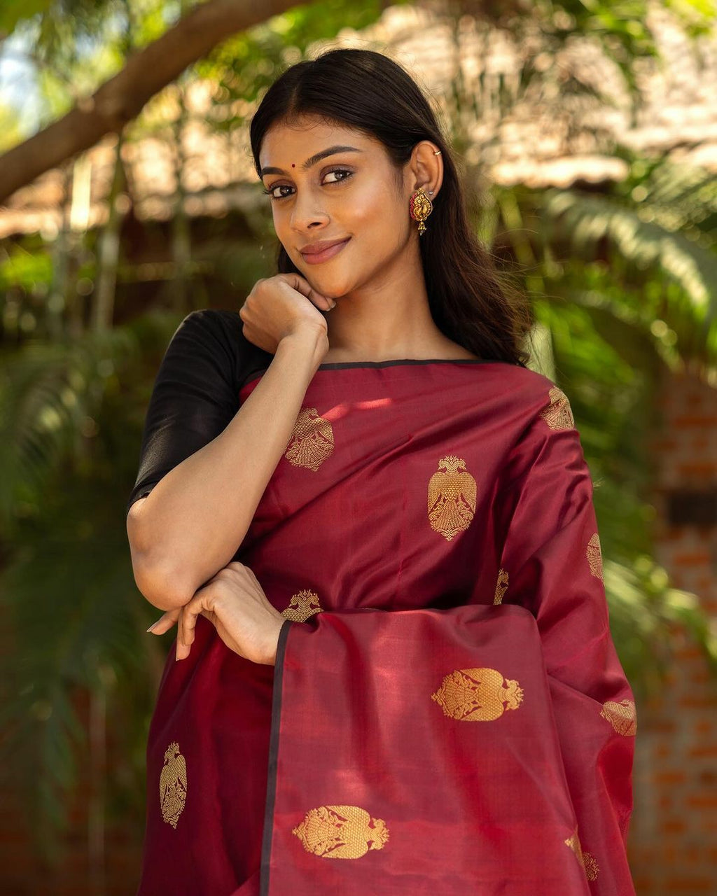 Maroon Elegance with Rich Golden Weave