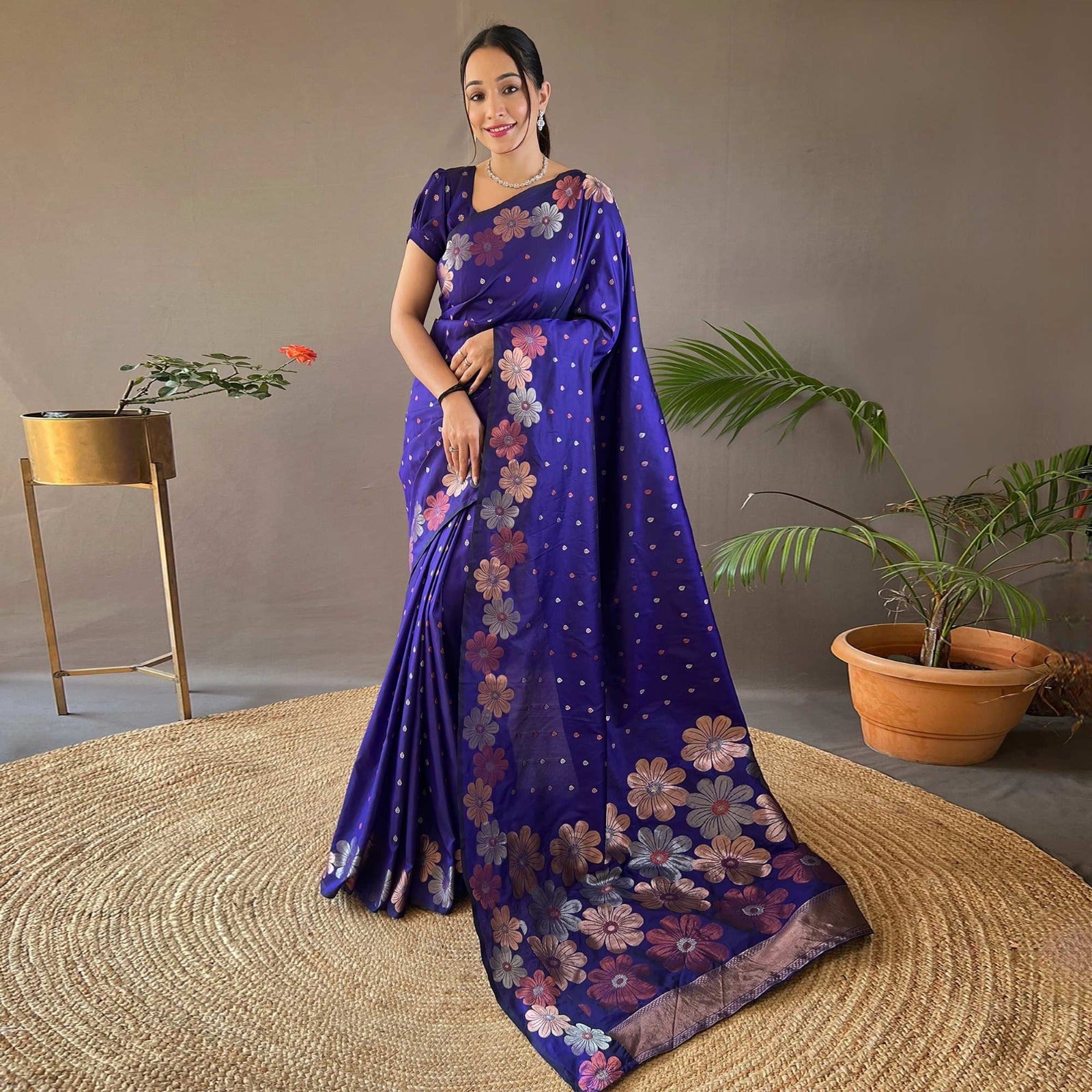 Designer Floral Printed Saree with Elegant Border