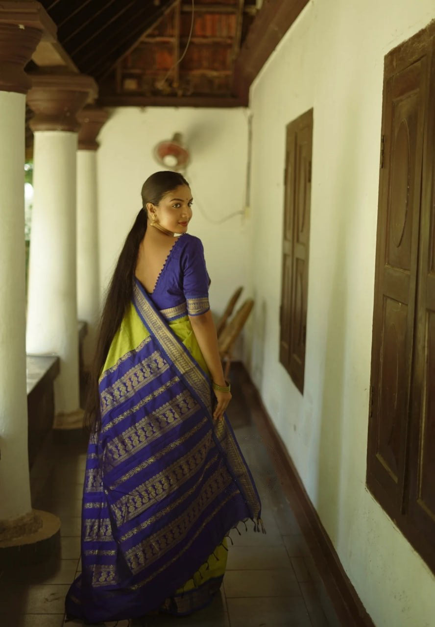 Traditional Handwoven Silk Saree with Temple Border & Zari Design