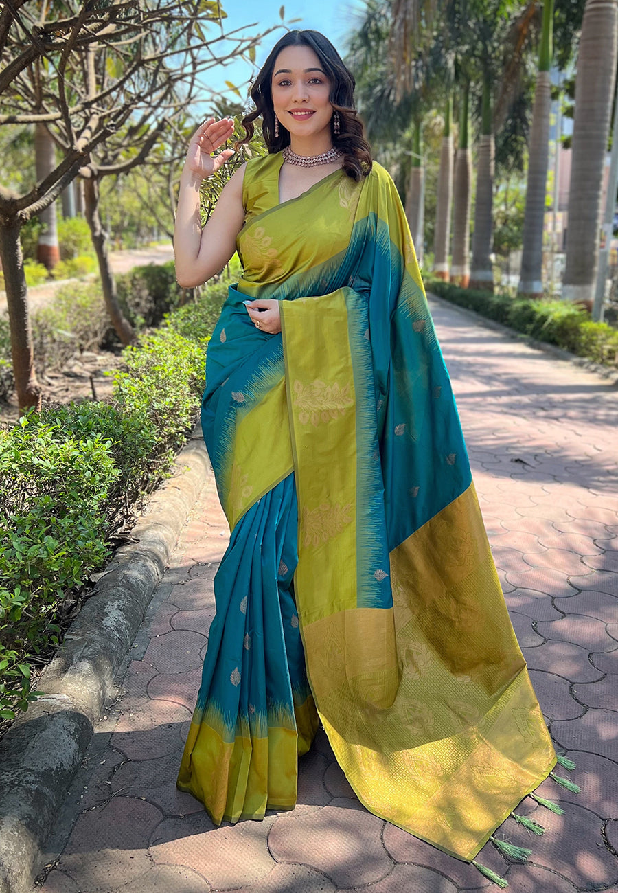Black & Grey Silk Saree with Copper Zari Border | Elegant Festive & Party Wear Saree