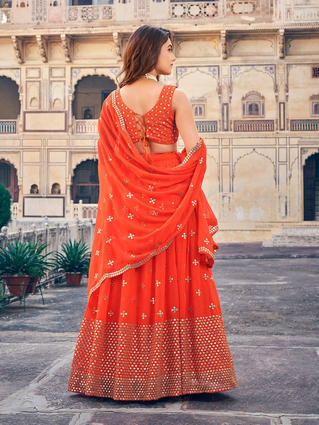 Orange Lehenga Set with Gold Embroidery