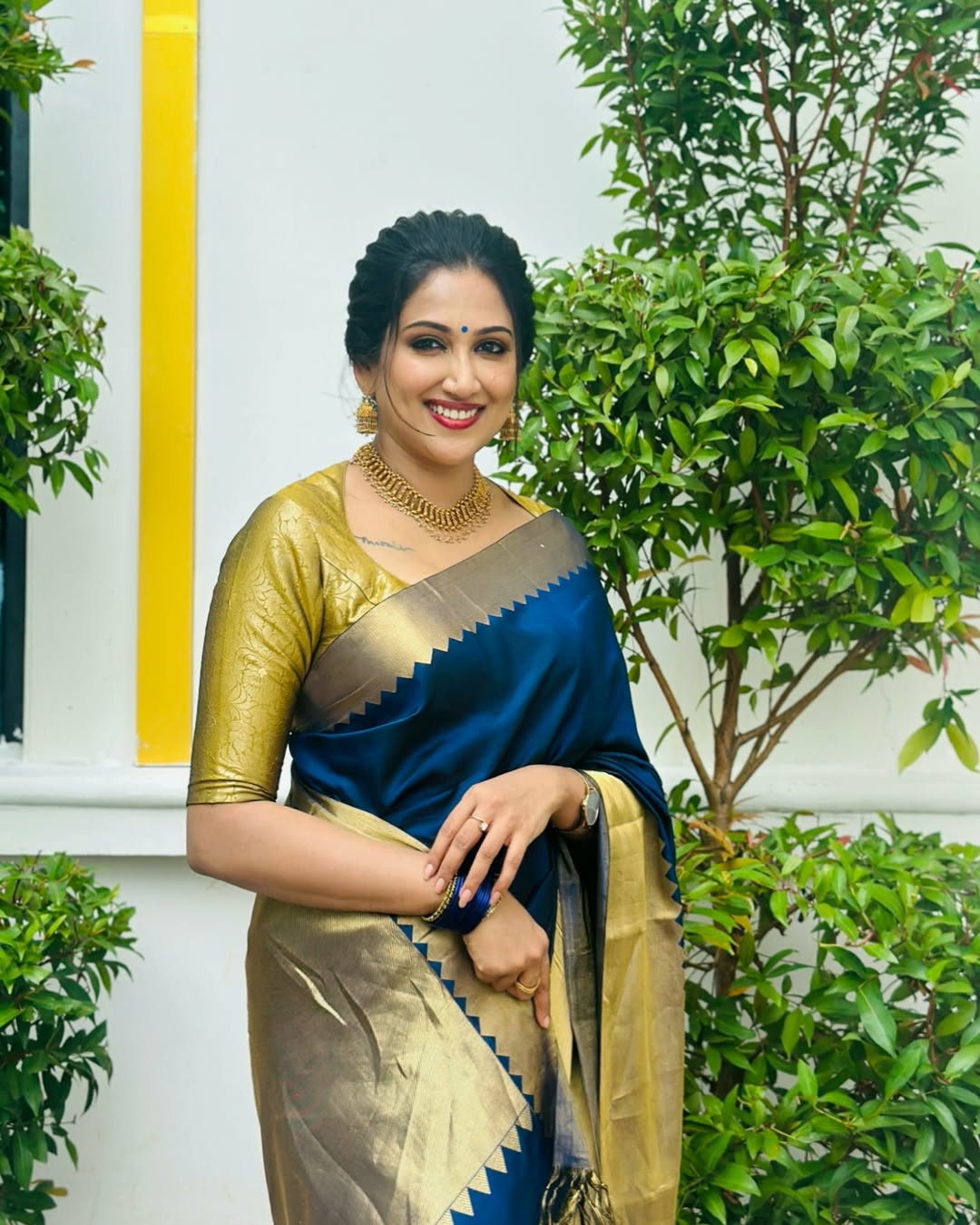 Deep Blue Silk Saree with Gold Zari Border