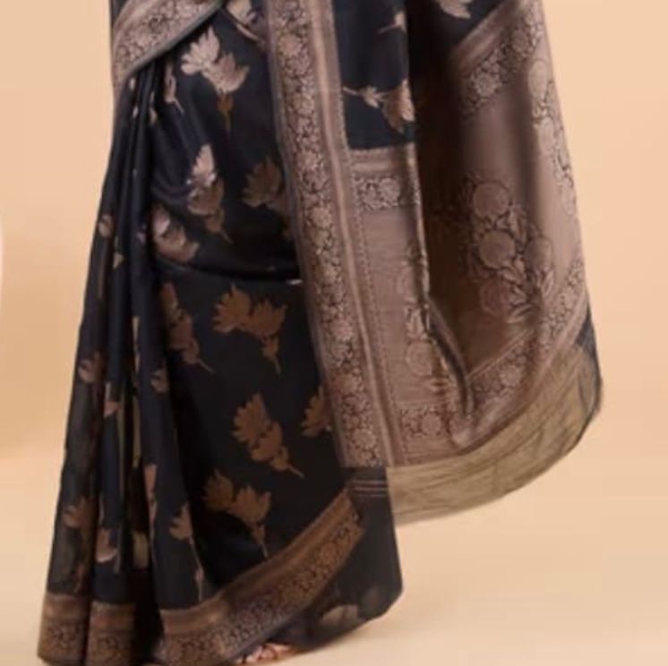 Black Silk Saree with Rose Gold Zari Border