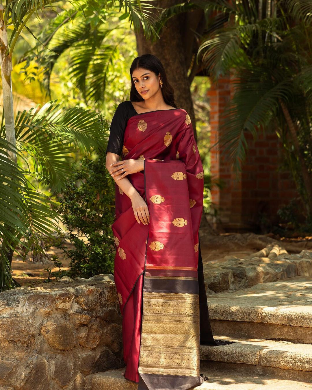 Maroon Elegance with Rich Golden Weave