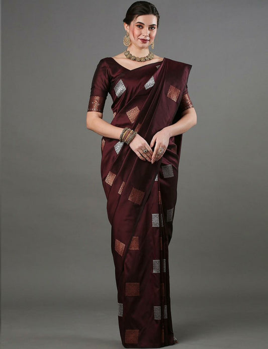 Majestic Maroon Geometric Jacquard Saree