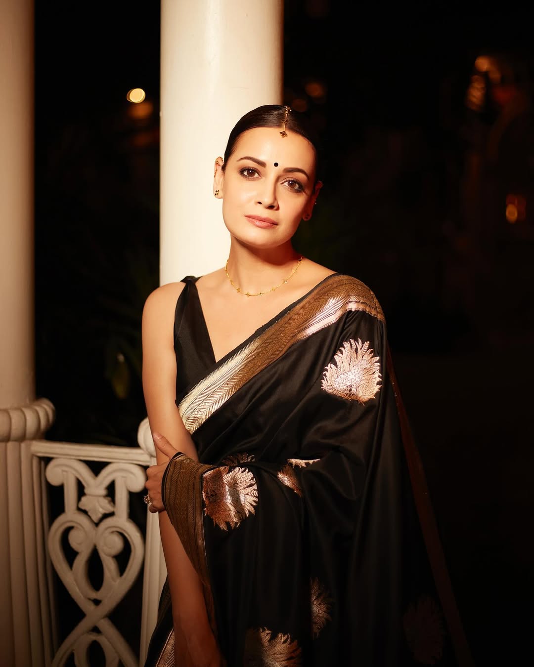 Luxury Black Silk Saree with Gold Zari Motifs