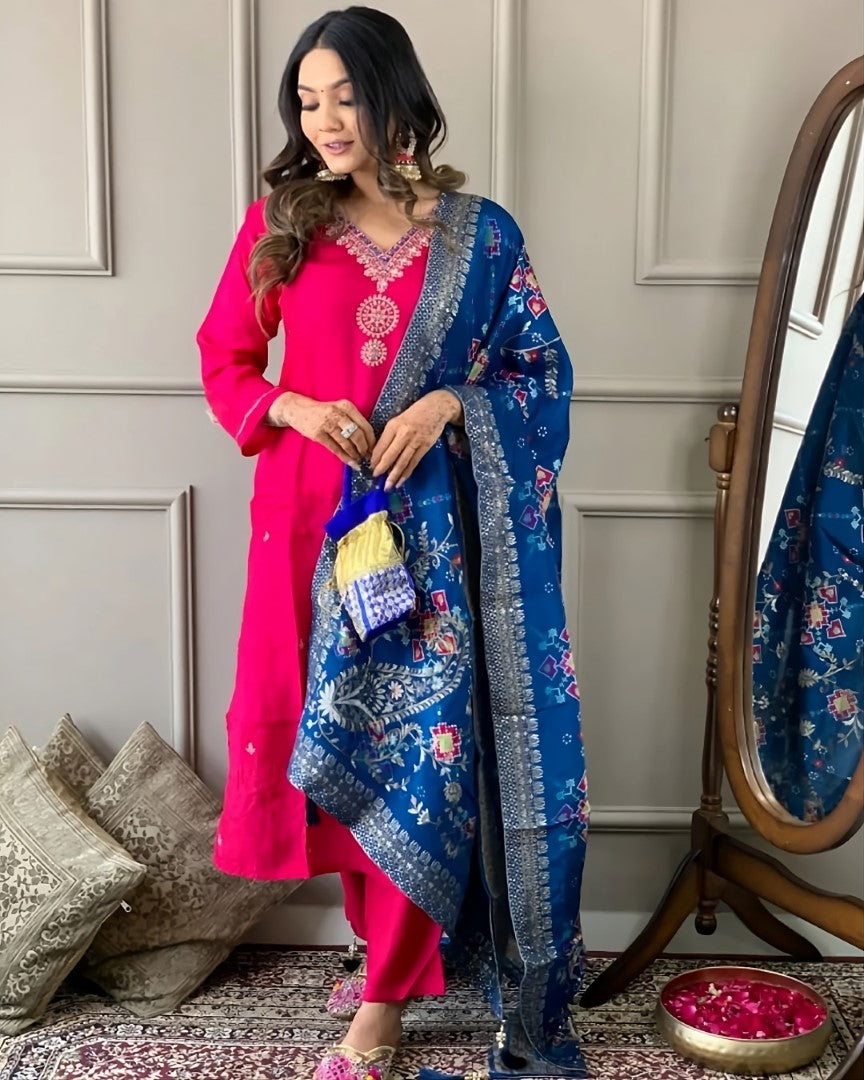 Festival Viscos Chanderi Pink Kurta Set