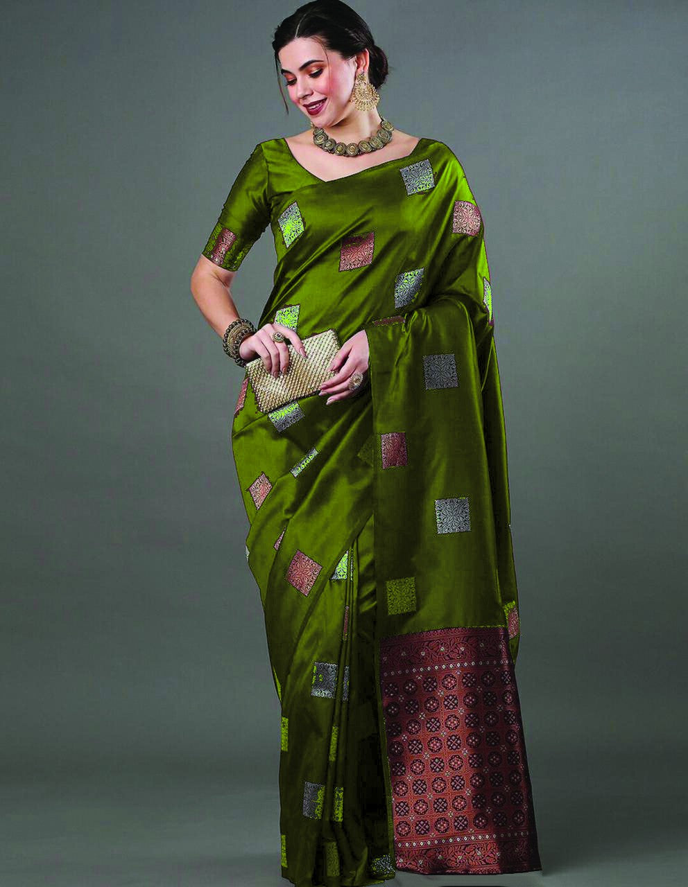 Classic Emerald Jacquard Saree