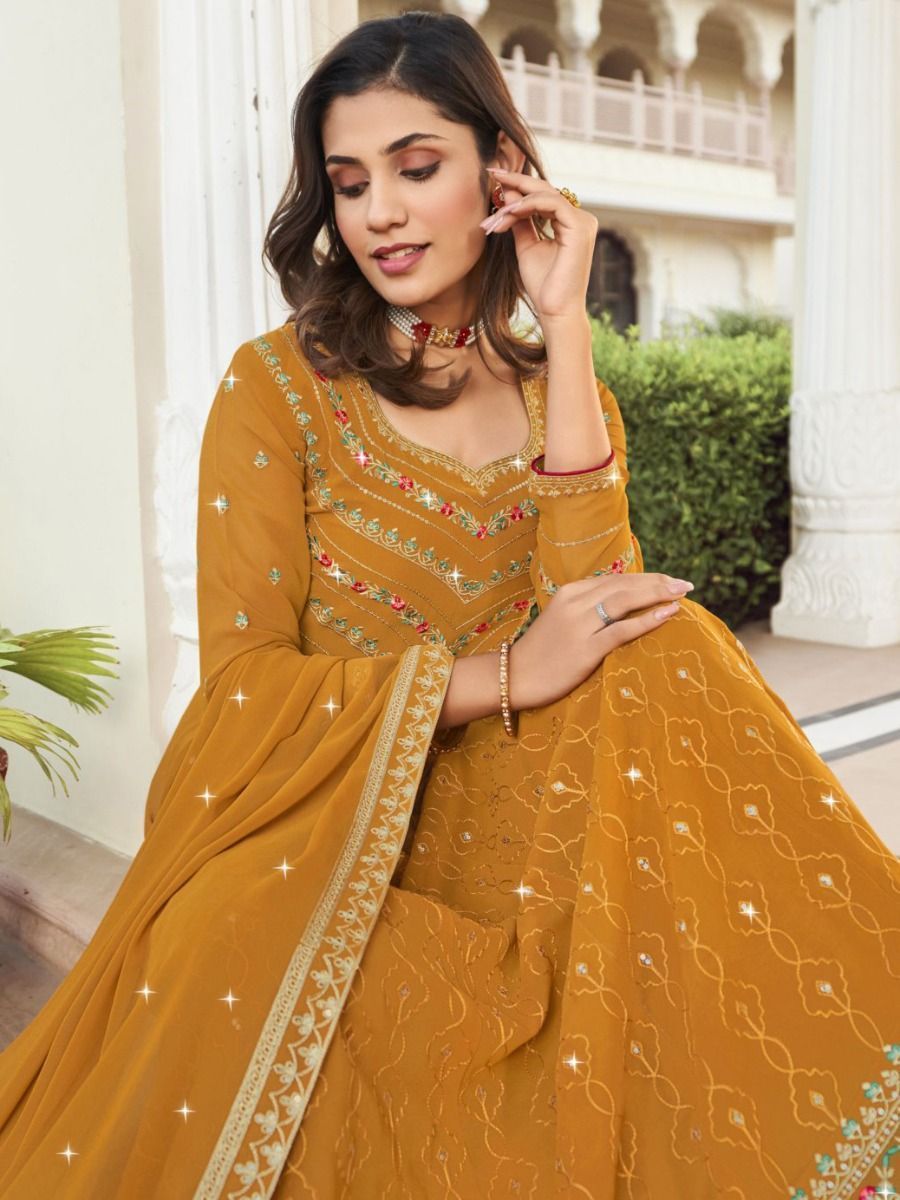 Mustard Yellow Embroidered Kurta Set with Dupatta for Women