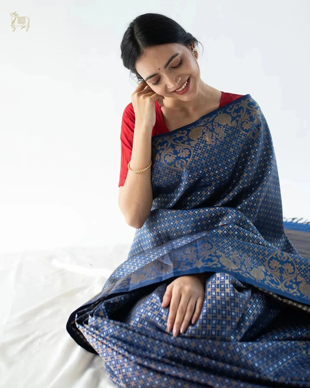 Blue Banarasi Silk Saree with Gold & Silver Zari Weaving & Rich Border