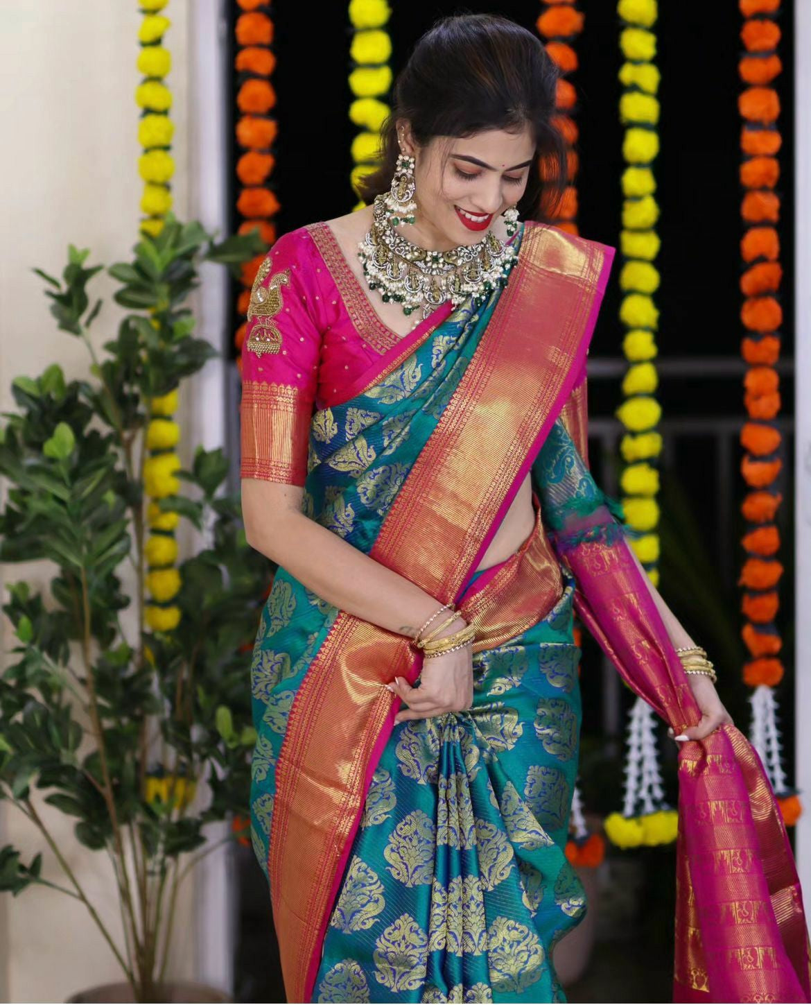 perfect for a green saree.