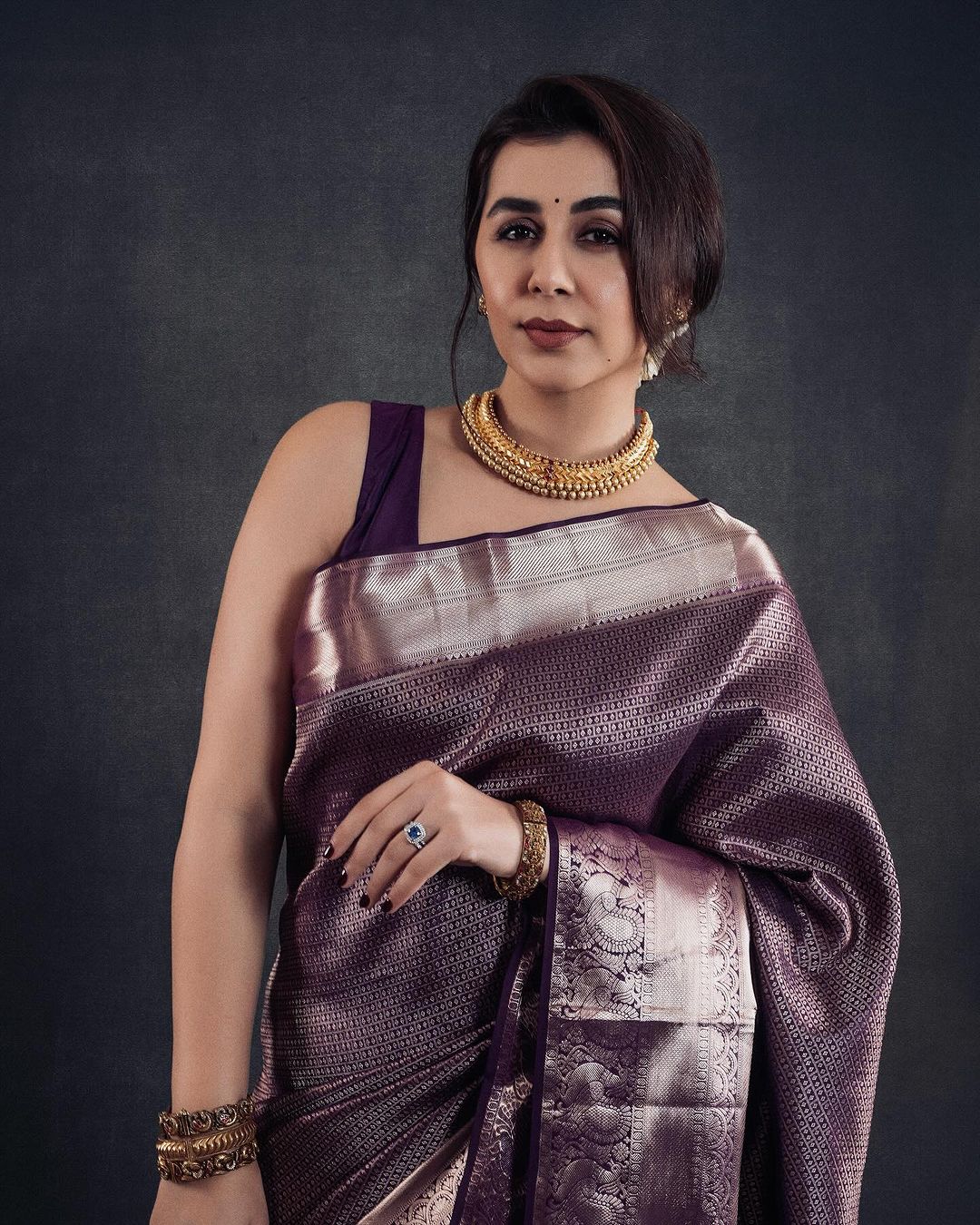 Purple Silk Saree with Metallic Zari