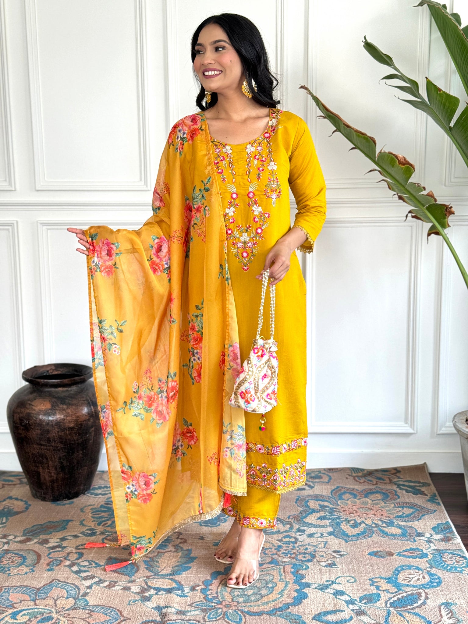 Festival Wear Viscos Yellow Kurta Set For Women