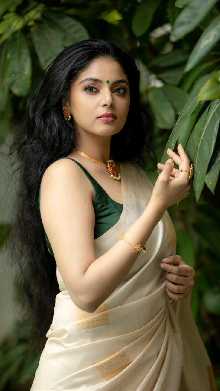 Classic Ivory Jacquard Saree with Peach Zari Touch