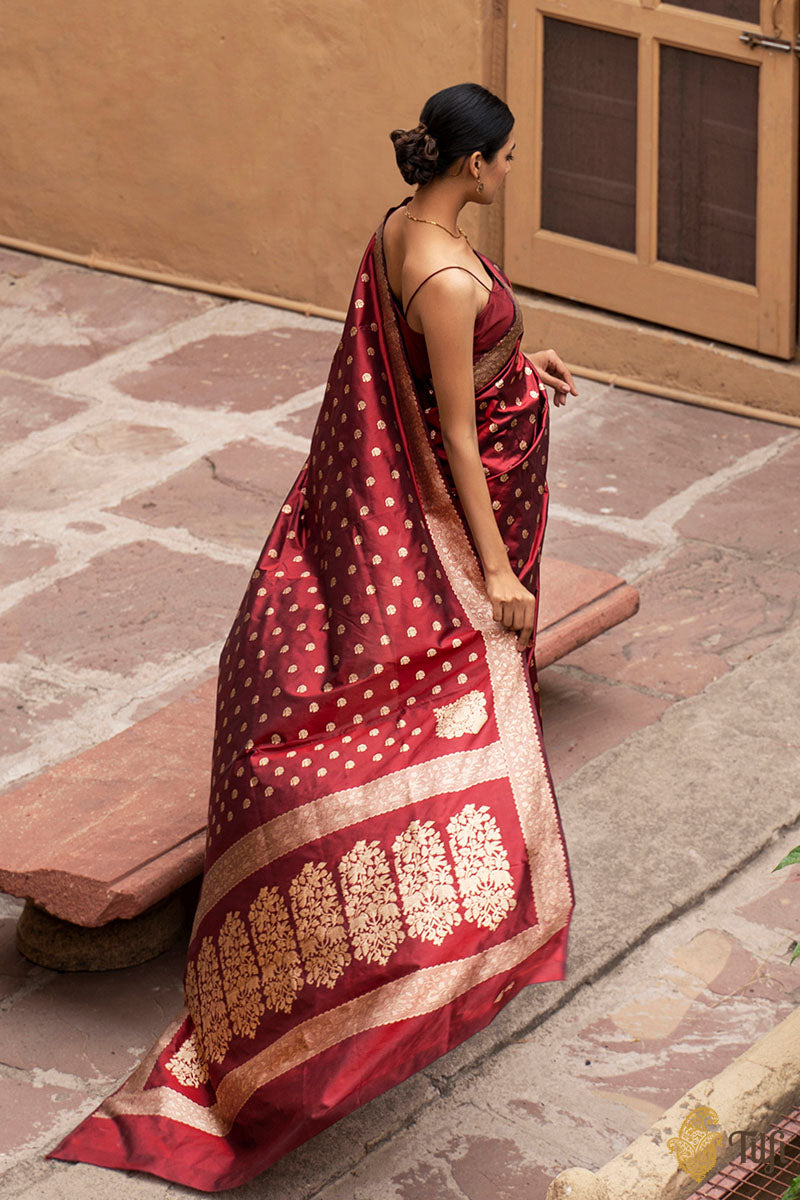 Deep Maroon Georgette Saree with Golden Embroidery