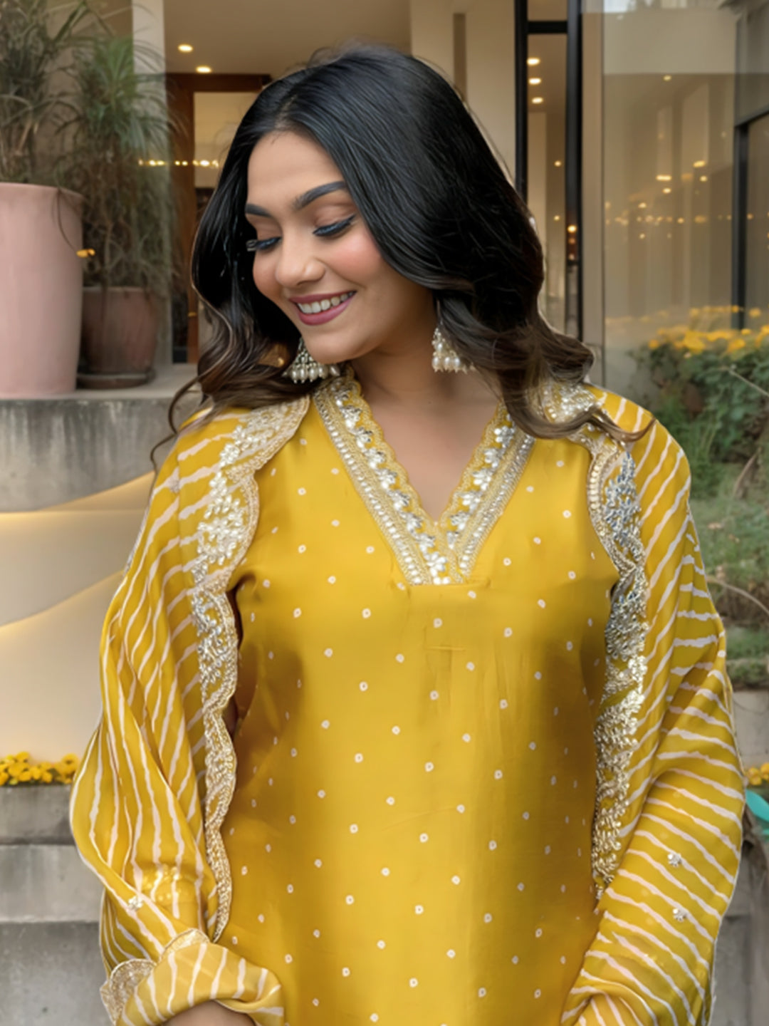 Yellow Embellished Kurta With Bottom and Dupatta Set