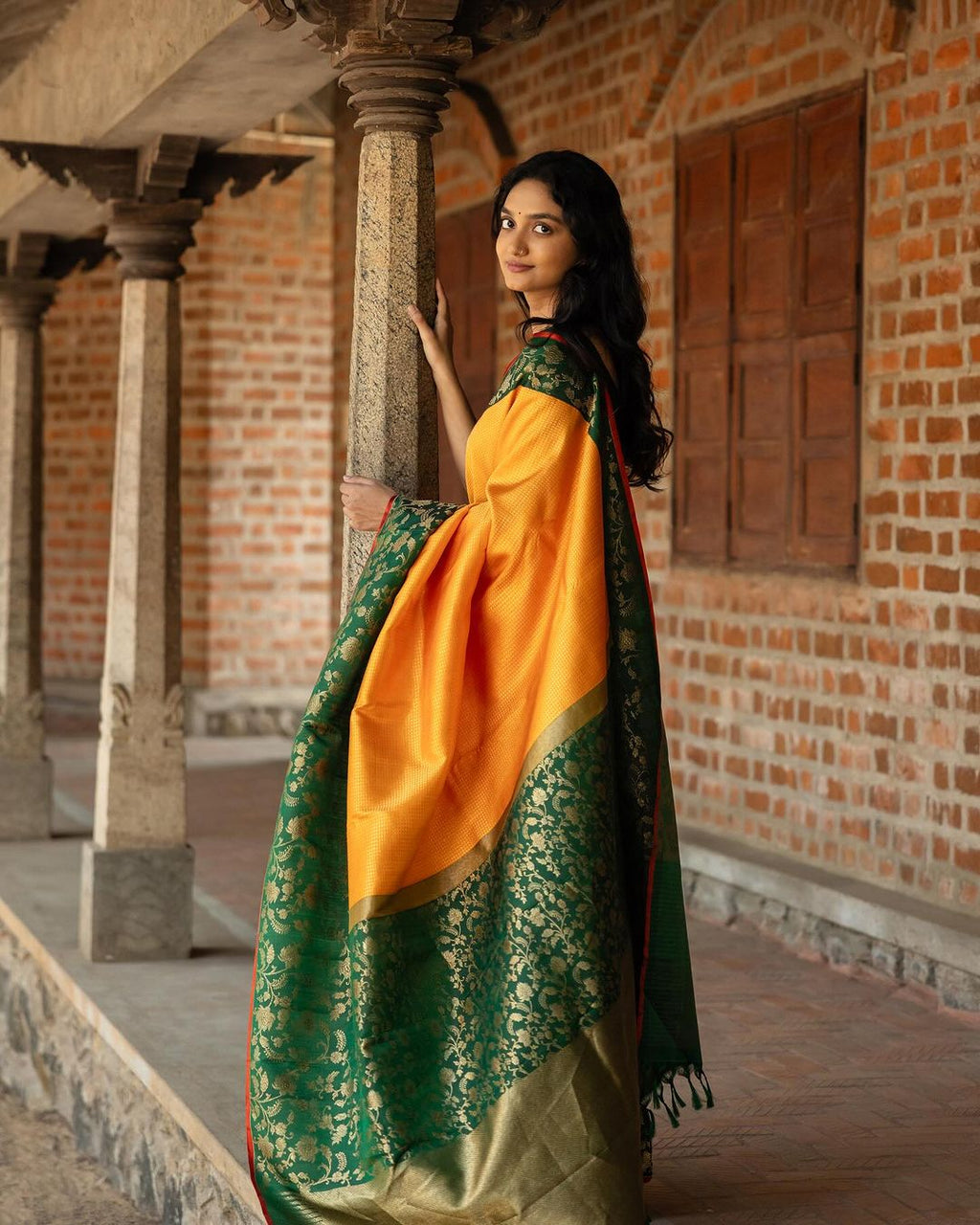 Mustard Yellow Saree with Green Border