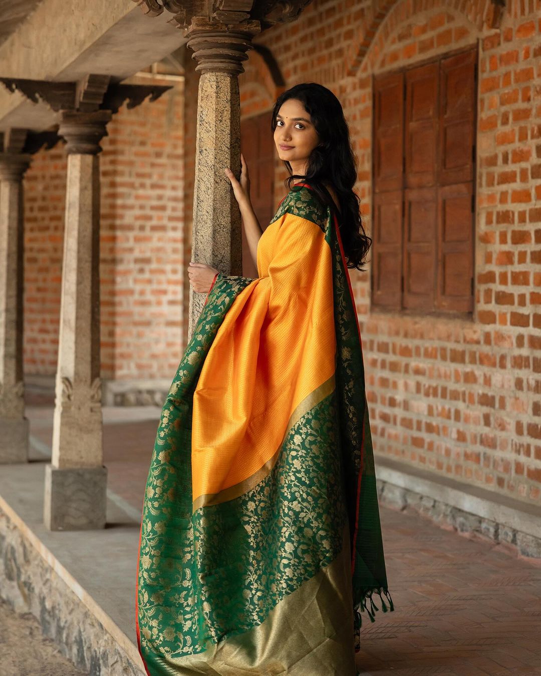 Mustard Yellow Saree with Green Border