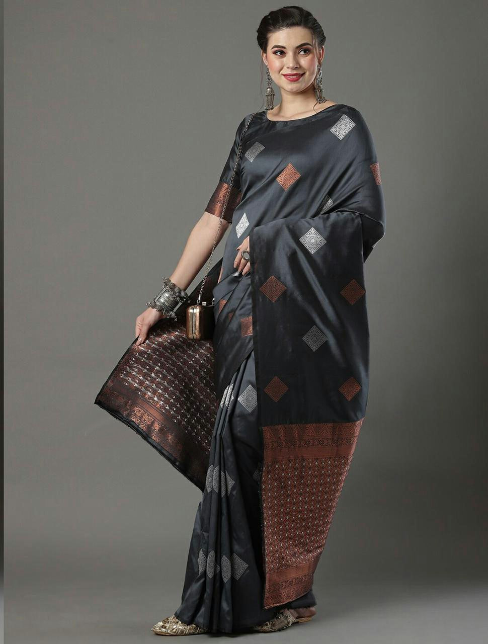 Traditional Grey Saree For Women