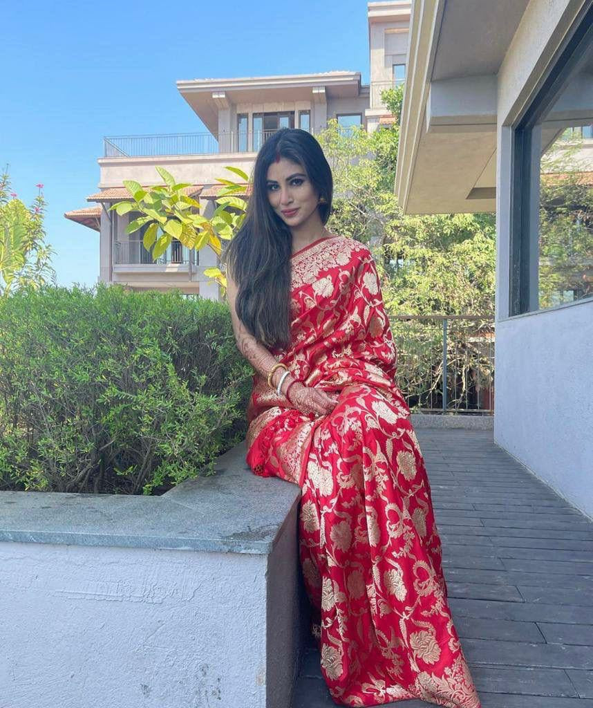 A Bloom of Elegance in Banarasi Red Saree