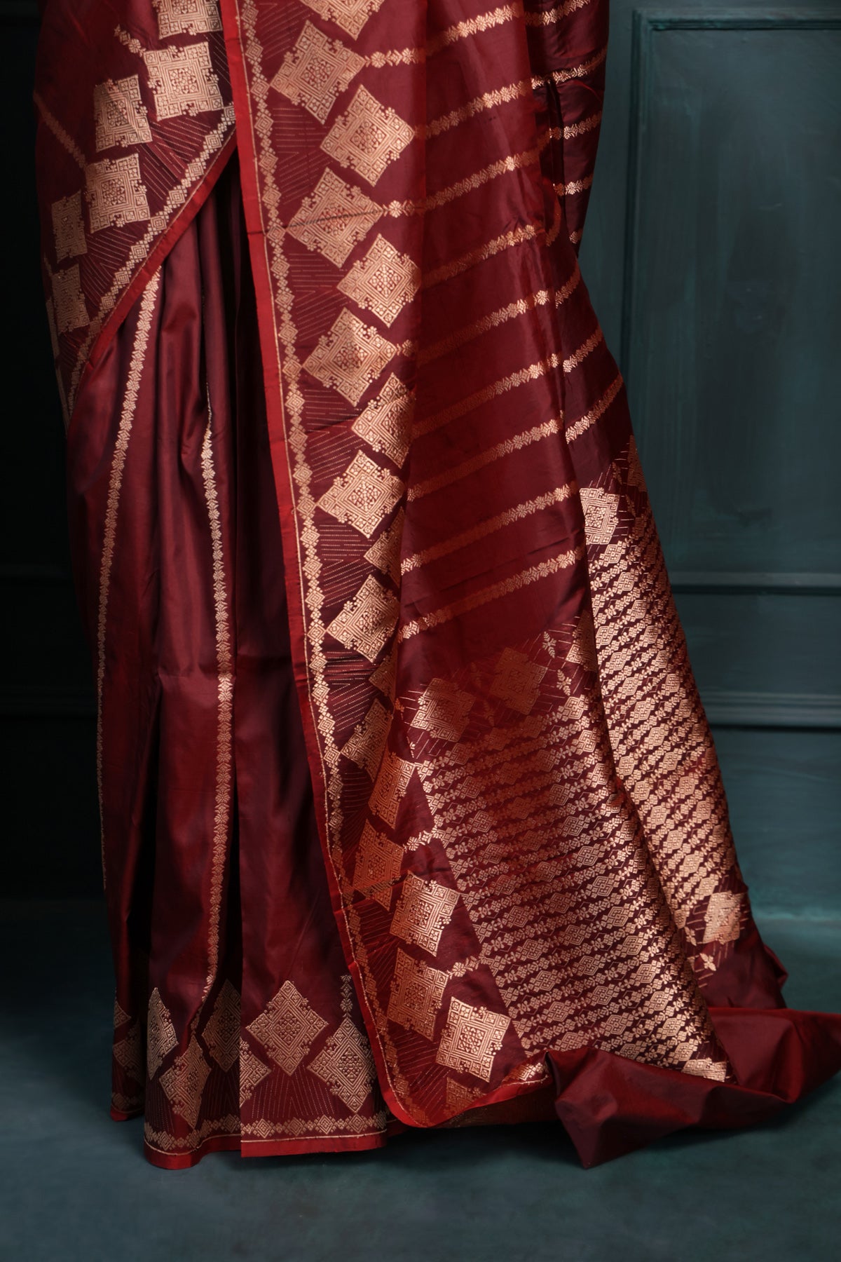 Maroon Silk Saree with Gold Zari Work