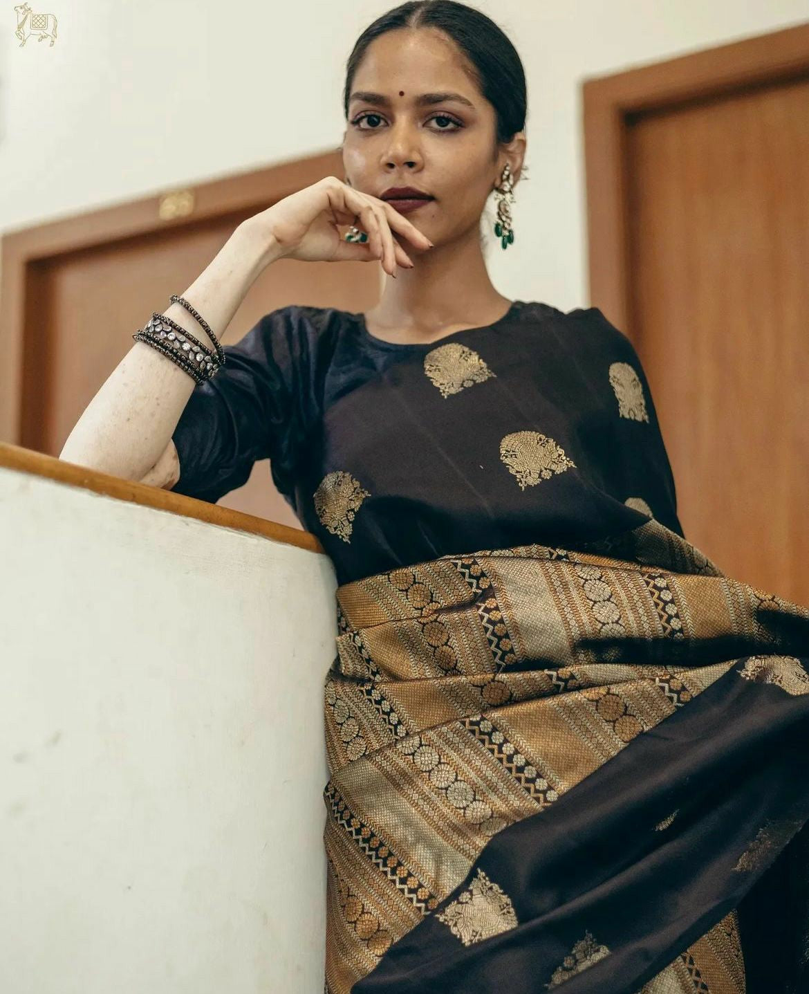 Black Silk Saree with Antique Gold Zari