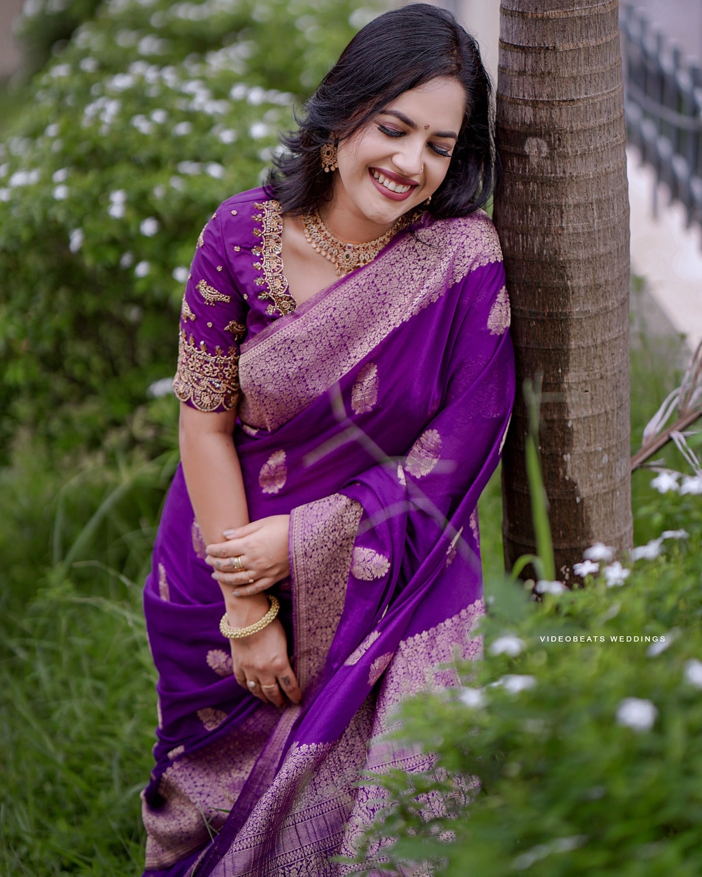 Purple Gold Zari Saree for Women