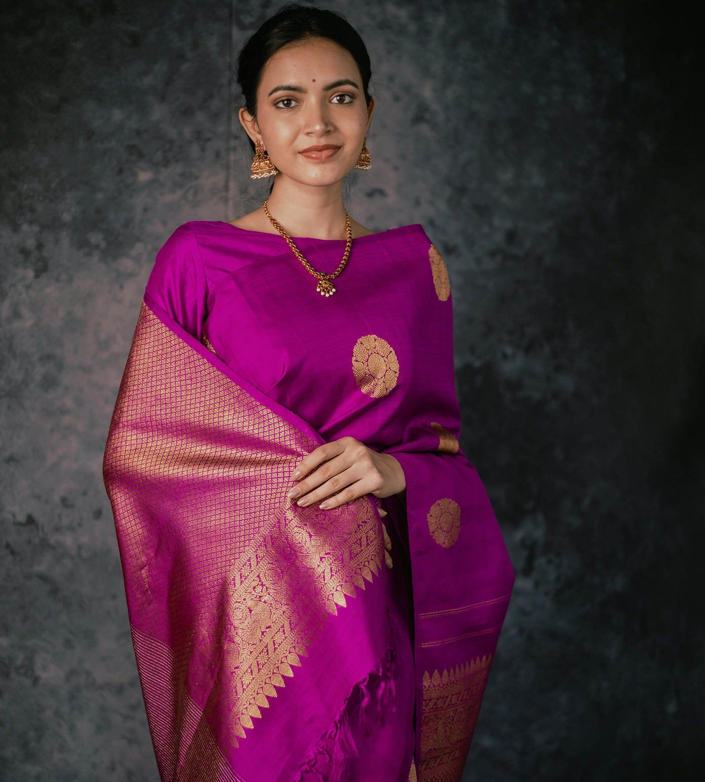 Pink Silk Saree with Gold Zari Work