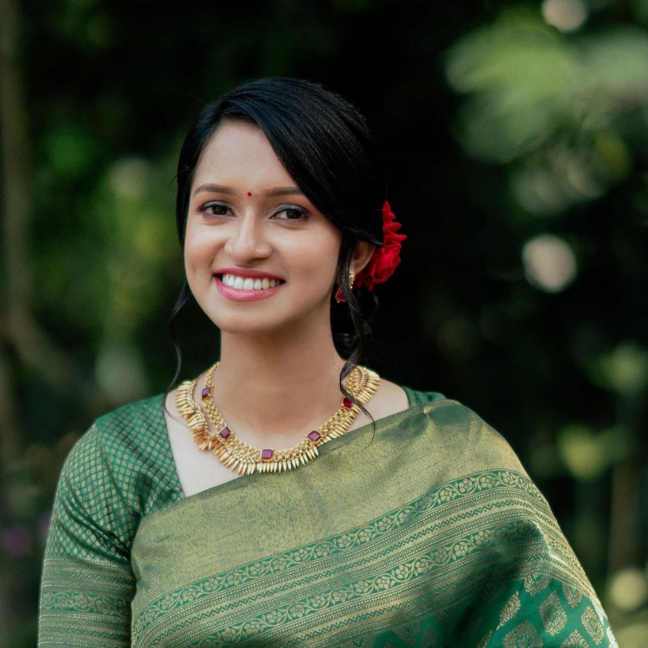 Green Silk Saree with Gold Zari