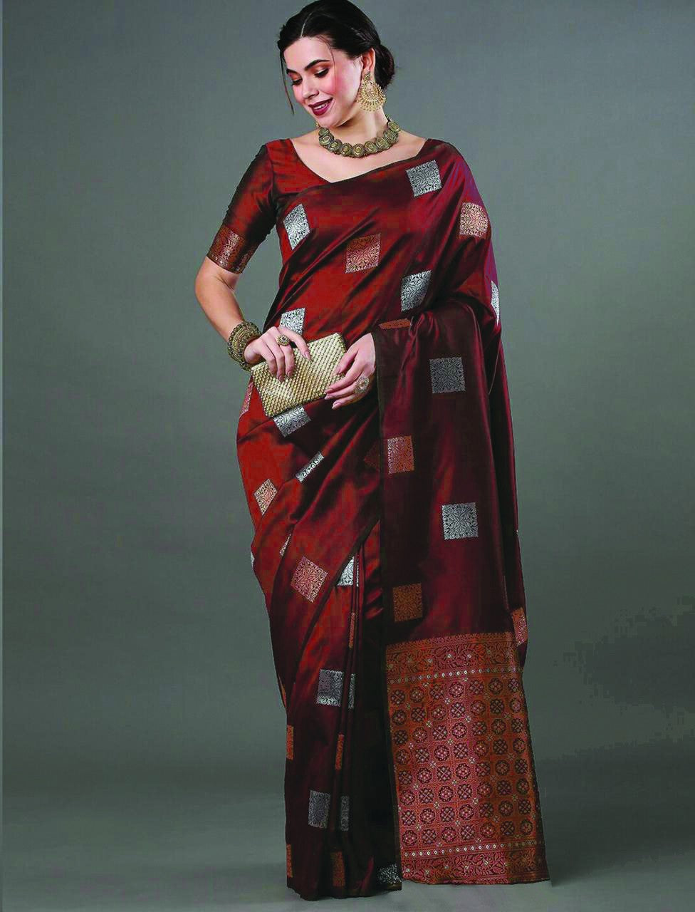 Majestic Maroon Geometric Jacquard Saree