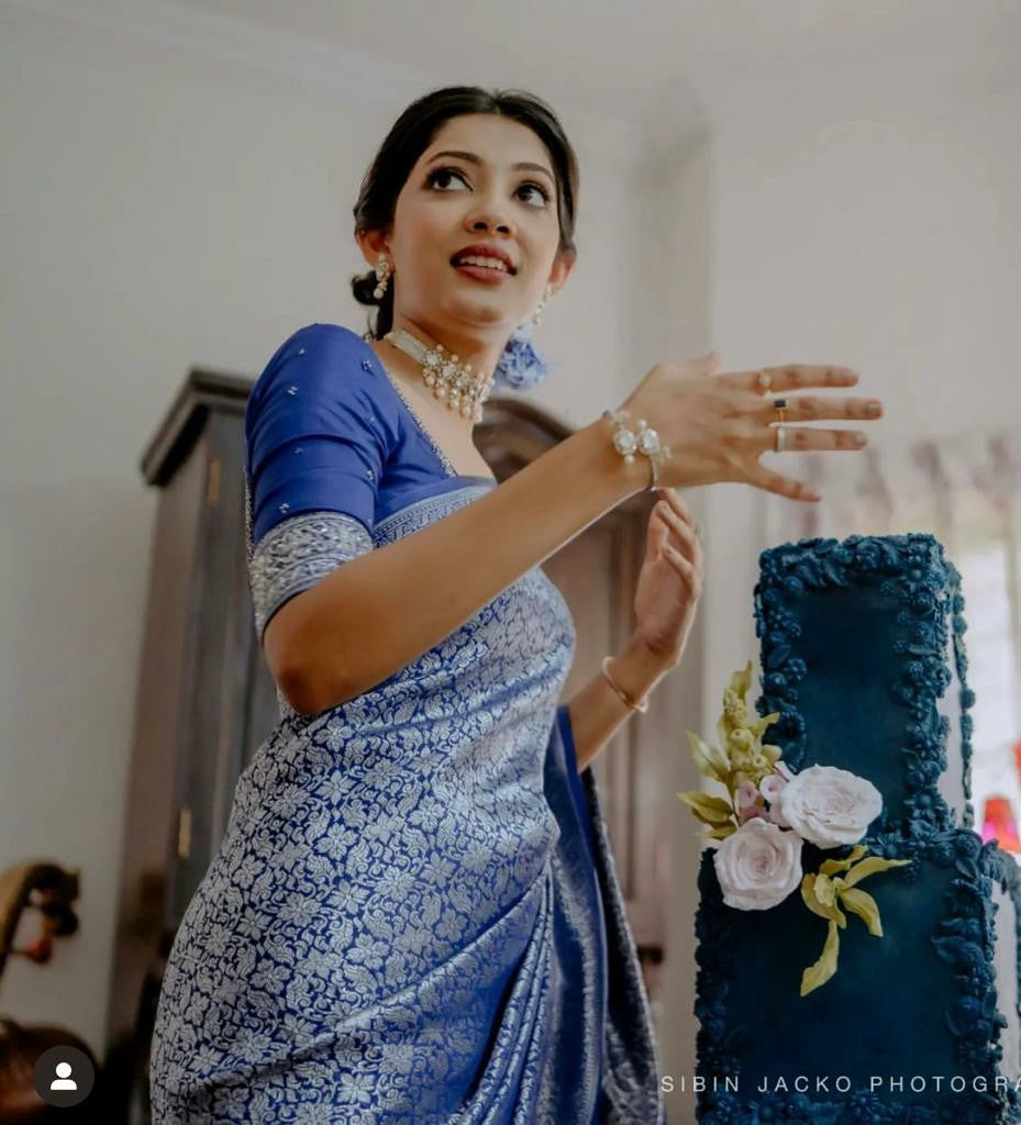 Royal Blue Silk Saree with Silver Zari Work & Rich Pallu