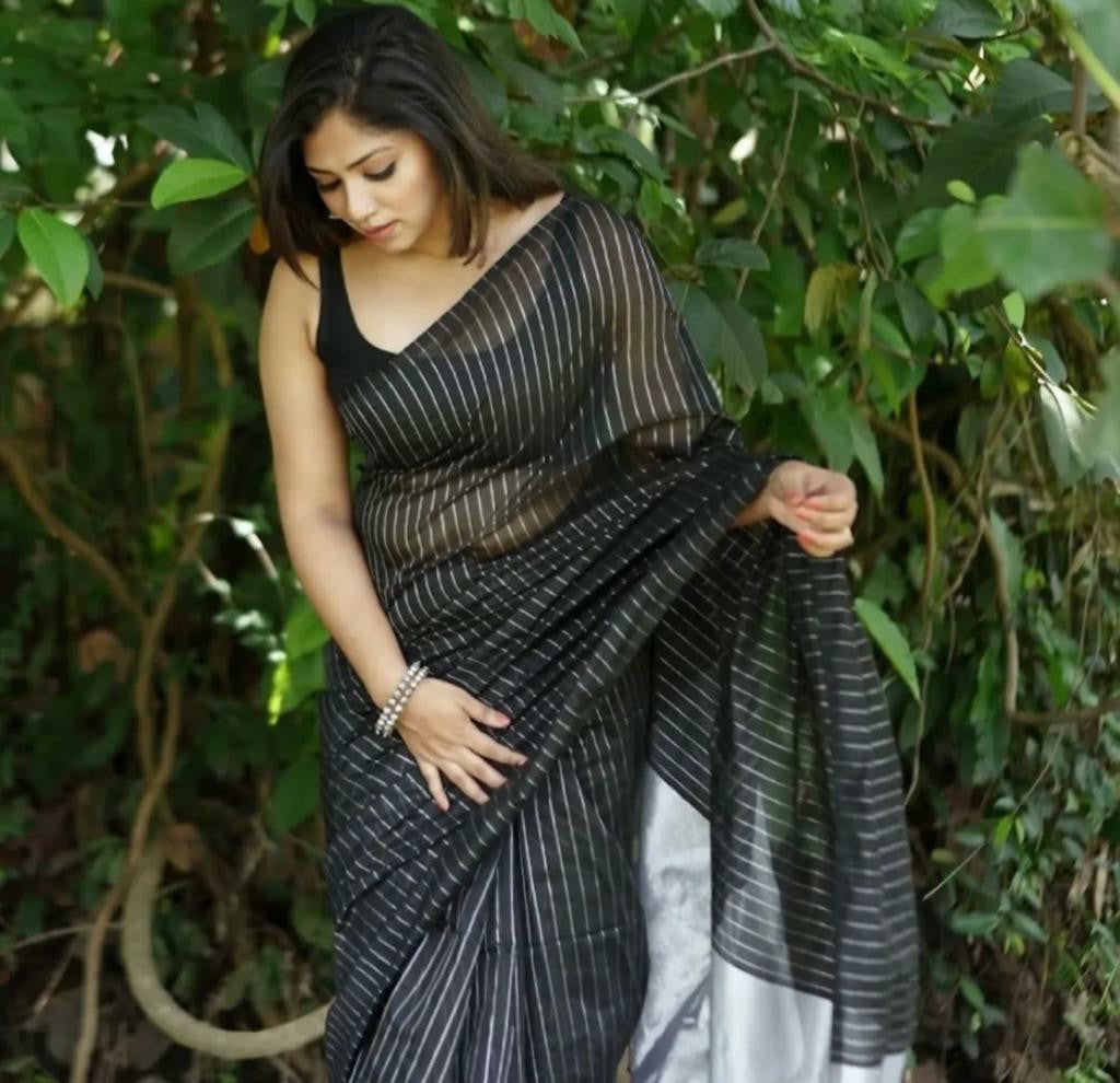 Elegant Striped Saree with Contemporary Design & Lightweight Drape