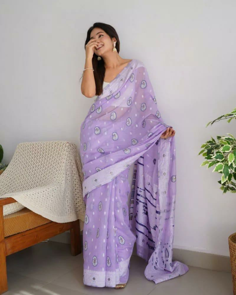 Printed Cotton Silk Saree with Elegant Border