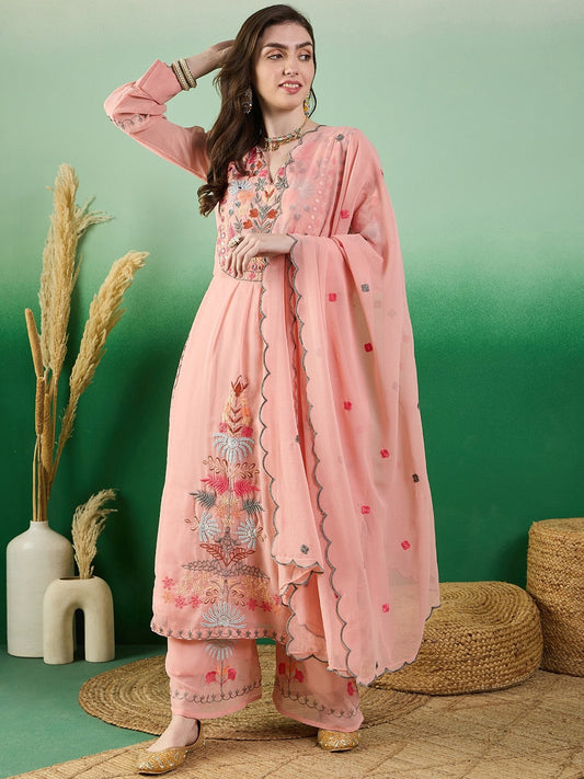 Ready To Wear Georgette Peach Kurta Set