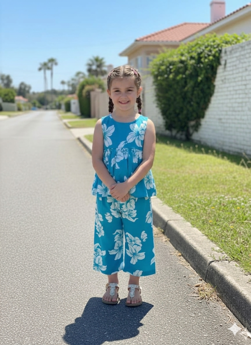 Trendy Girls Blue Floral Co-Ord Set