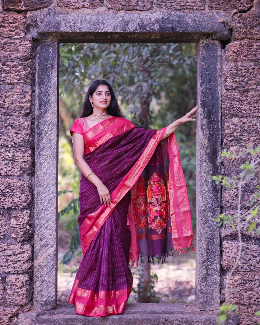 Purple & Pink Silk Saree