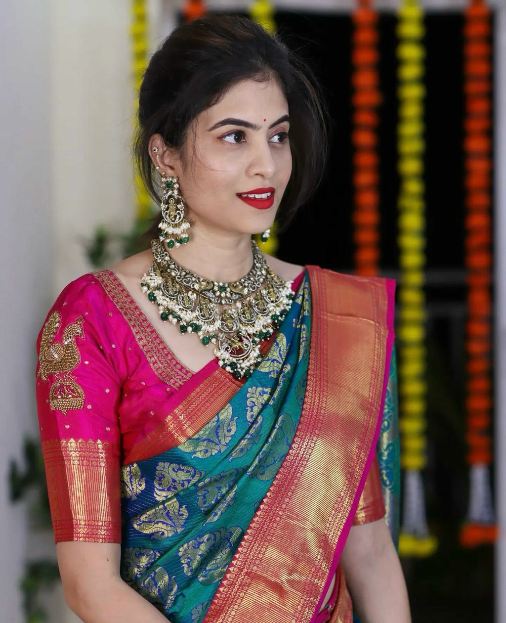 perfect for a green saree.