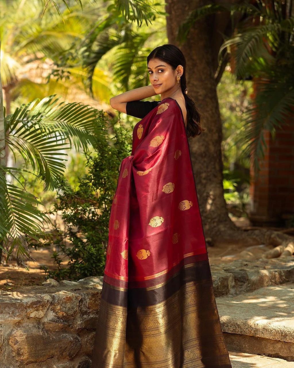 Maroon Elegance with Rich Golden Weave
