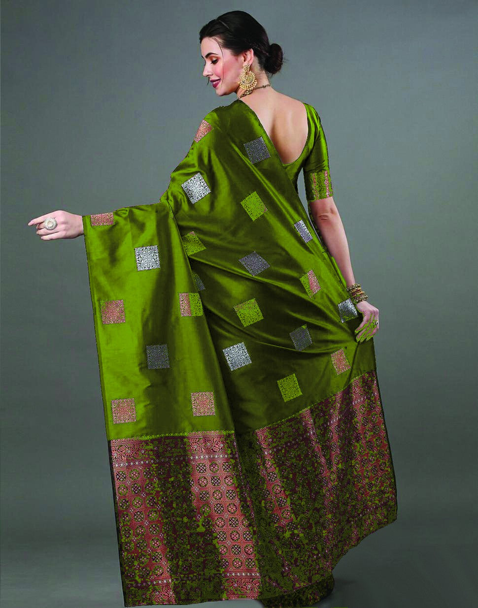 Classic Emerald Jacquard Saree