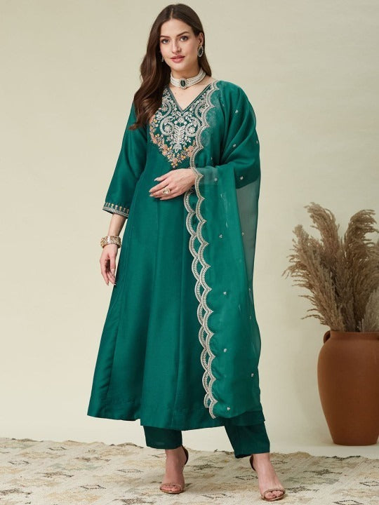 Designer Embroidered Kurta Set with Dupatta for Women