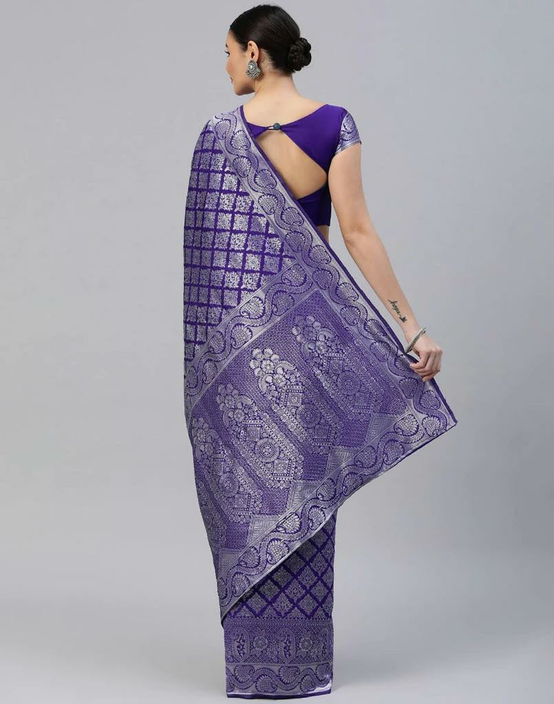 Blue Silk Saree with Silver Zari Weaving