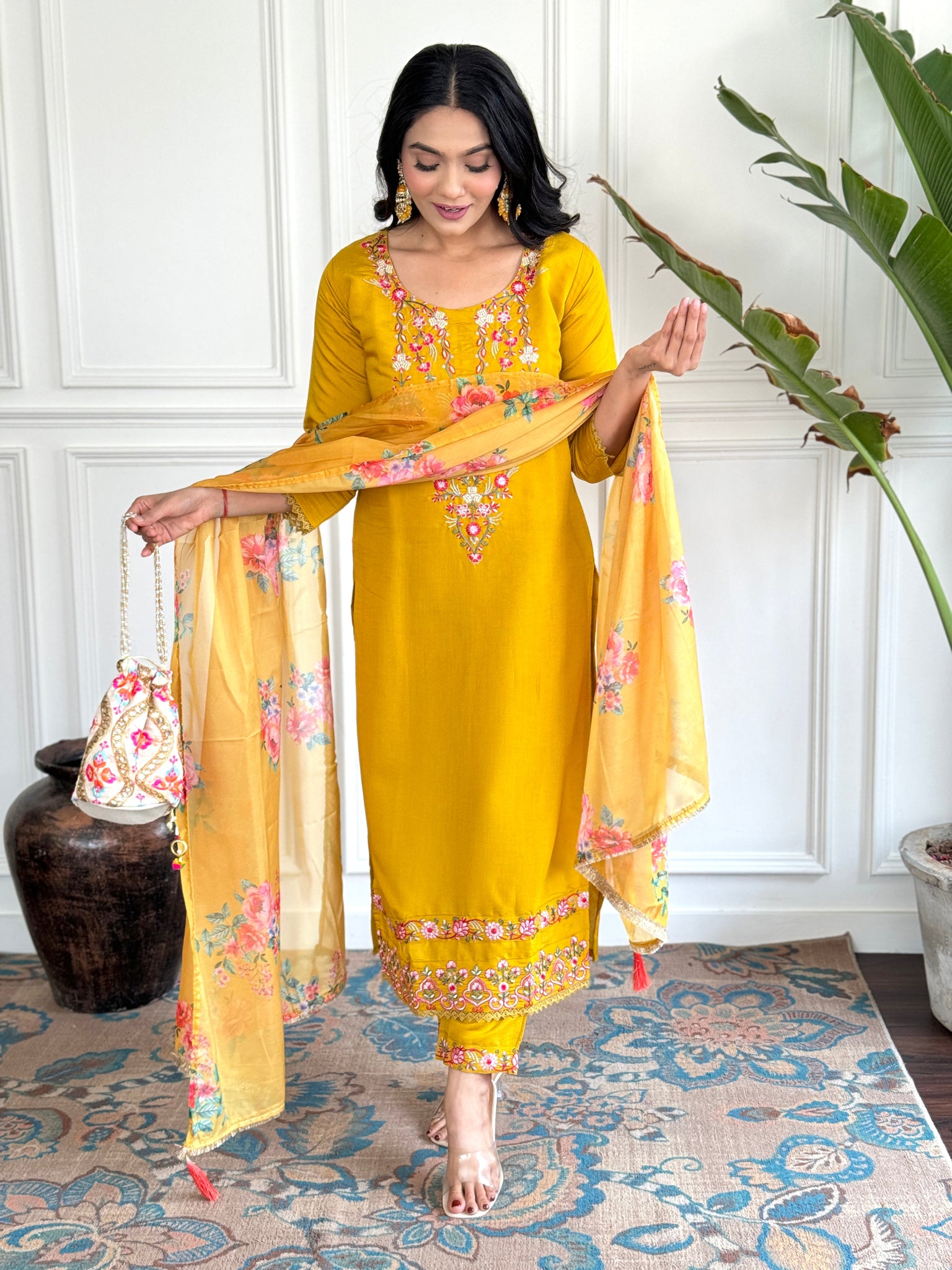 Festival Wear Viscos Yellow Kurta Set For Women