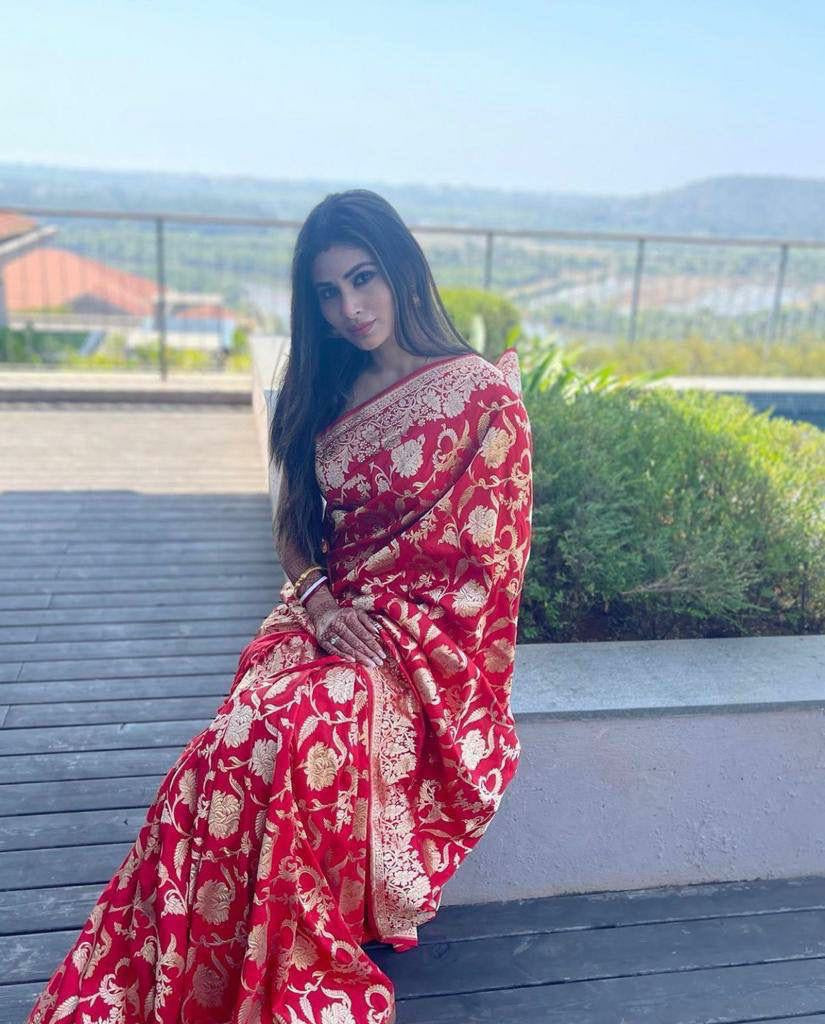 A Bloom of Elegance in Banarasi Red Saree