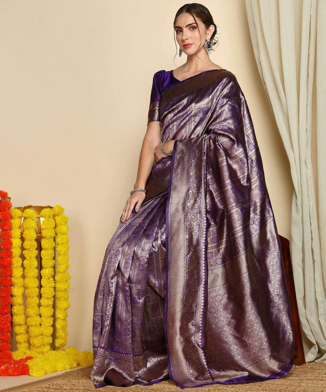 Luxurious Woven Silk Saree with Rich Zari Work & Traditional Design