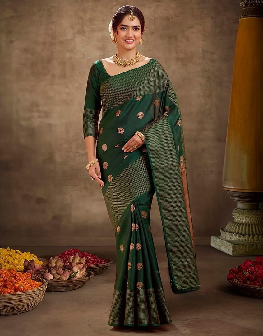 Green Silk Saree with Gold Zari Work