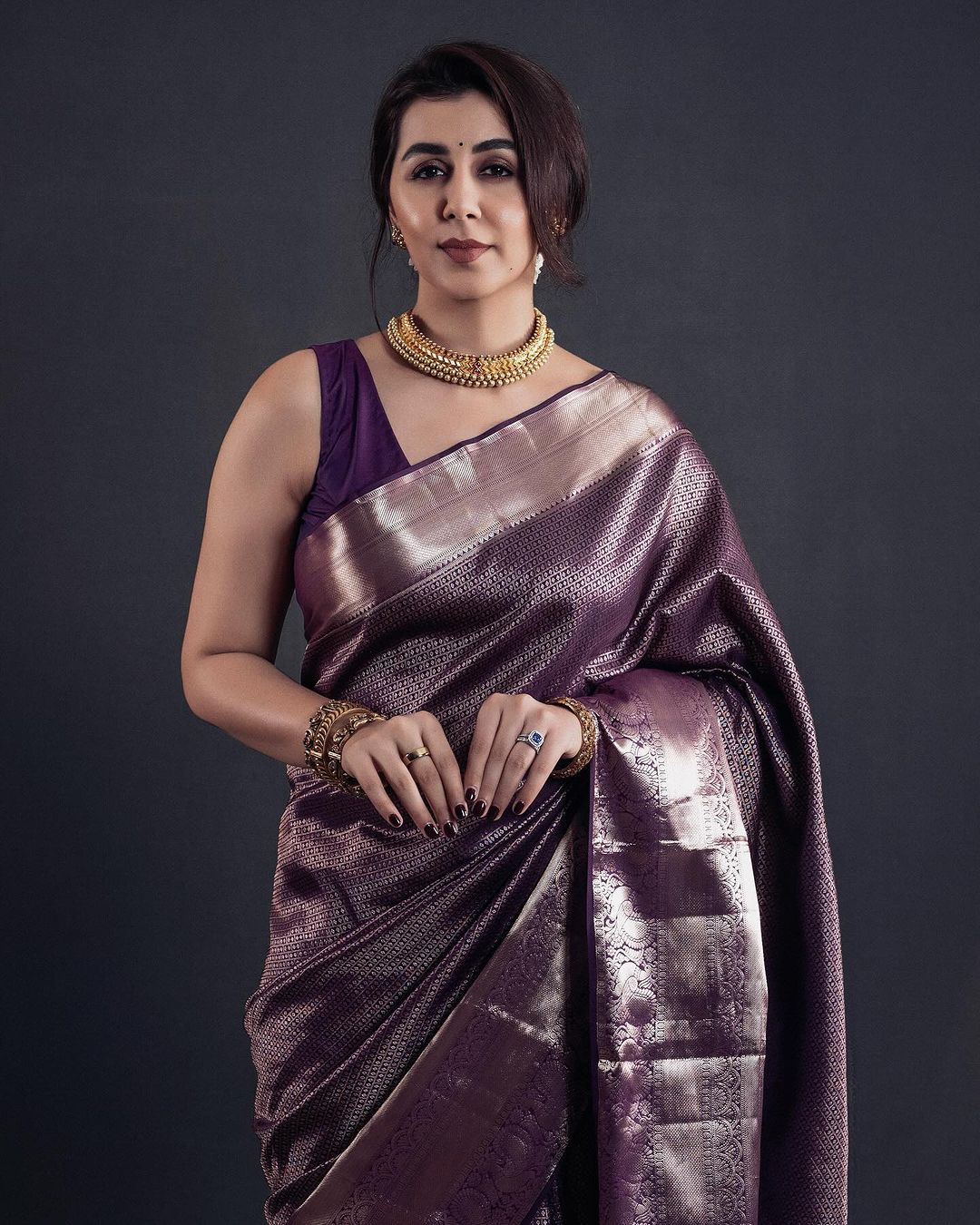 Purple Silk Saree with Metallic Zari