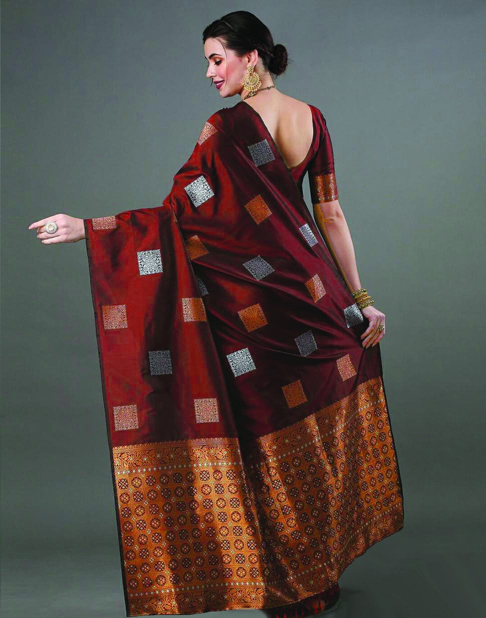 Majestic Maroon Geometric Jacquard Saree